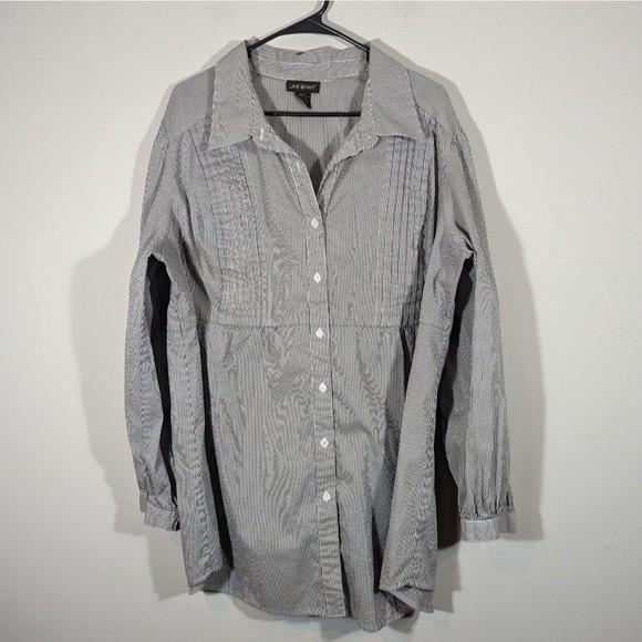 Lane Bryant Women Plus Size 22/24 Shirt Black Stripes Button Down Casual… - Picture 1 of 5